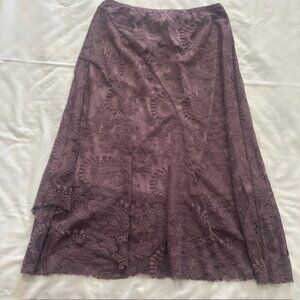 Hip Hop Y2K Ladies Skirt 34 Plum Stretch Lace Panels Elastic Waist Lined